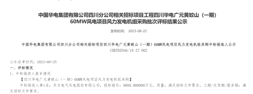 160MW！華電2個風電項目候選人公示