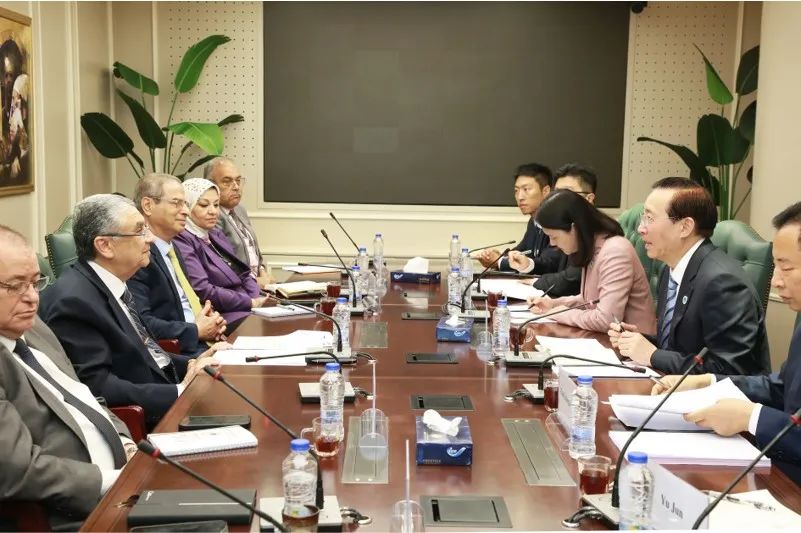 國家電網董事長辛保安與埃及電力部部長沙赫爾、中國駐埃及大使廖力強會談